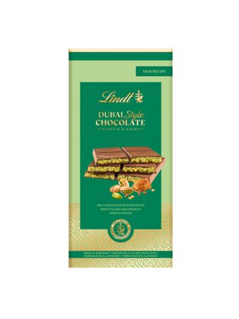 Lindt Dubai Style milk chocolate bar filled with pistachio paste and kadayif