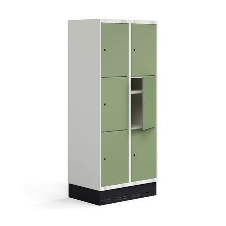 Student locker ROZ, 2 modules, 6 doors, incl. base, 1890x800x550 mm, pale green