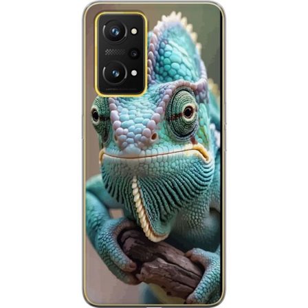 Kompatibelt Mobildeksel til Realme Realme GT Neo 3T Nærbilde av fargerik kameleon realistiskt dyremotiv med detaljert tekstur og naturlige fargetoner