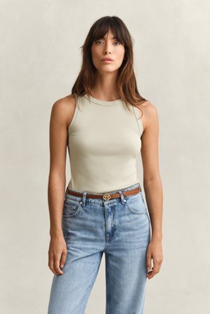 GANT Damen Geripptes Tanktop (M) Beige