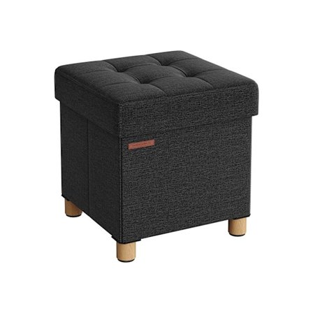 Rootz Black Seat Chest Ottoman - Förvaringsbänk - Fotstöd - Imiterat linne - Skumstoppning - MDF-konstruktion - 38cm x 38cm x 40cm - 37 liters kapacit