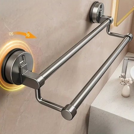 Modern Handdukstång i Aluminium – Enkel Montering med Sugproppar – Borrfri Badrumslösning – Elegant & Praktisk För Rustik Heminredning_OF