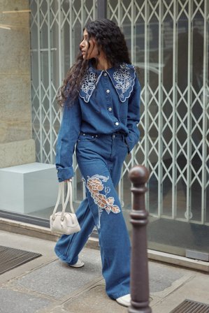 Handpicked x NA-KD Jean en dentelle - Jeans larges - Bleu - EU 32