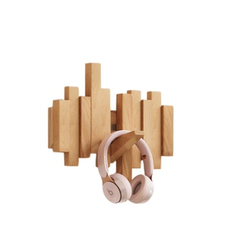 Knagerække i træ formet som et klaver, pladsbesparende dekorativ opbevaringsreol (bøgefarve) [DB]