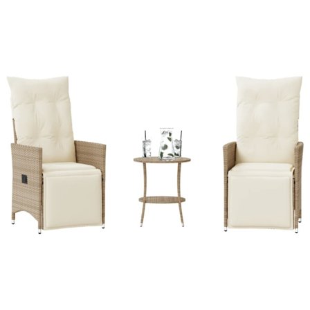 Bistrogrupp med dynor 3 delar beige konstrotting
