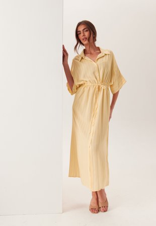 BUBBLEROOM - Drawstring Viscose Shirt Dress - Yellow/Striped