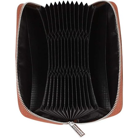 Organ lang kortlomme (brun), 36 slots RFID kortholder stor lang læder lynlås ternet bog harmonika pung