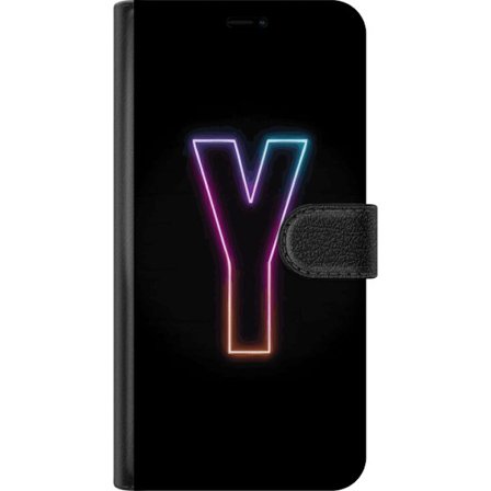Yhteensopiva Lompakkokotelo Asus Asus Zenfone 10 Minimalistinen neonkirjain Y värinvaihtuvassa valossa mustaa taustaa vasten
