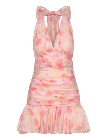 Mave Halter Neck Mini Dress Pink Bardot