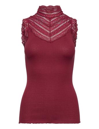 Silk Top W/ Lace Red Rosemunde