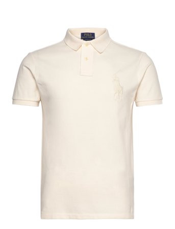 Custom Slim Fit Big Pony Mesh Polo Shirt Cream Polo Ralph Lauren