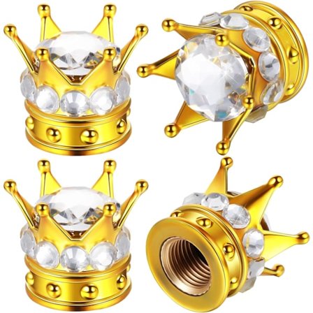 Glad-4 kpl Bling Bling Venttiilinhatut Käsintehdyt Kristallikivillä koristellut Kruunu Ajoneuvon Auton Rengassuojukset (Kulta ja Valkoinen)