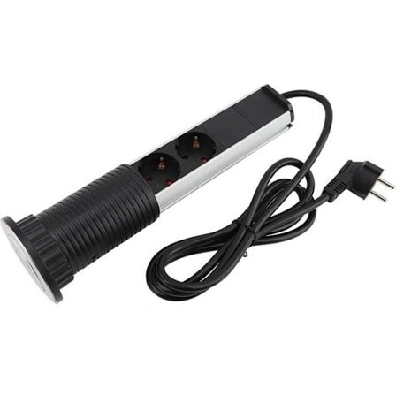 Udtrækkelig forsænket stikkontakt med 3 stikkontakter og 2 USB-porte til køkken eller kontorarbejdsbord