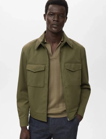 Mango Cotton Jacket With Pockets - Khaki green - S