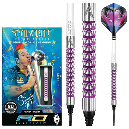 Red Dragon Darts Peter Wright Snakebite Vyper Soft Tip Darts 18g/20g Tungsten Steel Professional Darts Set Purple Silver Grips Flights