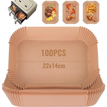 Pakke med 100 ark bagepapir til airfryer silikonepapir 22x14 cm engangs til airfryere mikrobølgeovne ovne og dampovne fedtbestandig