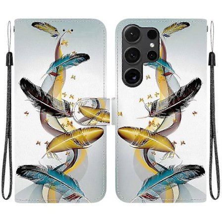 Til Samsung Galaxy S25 Ultra Deksel med Mønstertrykk, Fallsikker Lær Flip Lommebok Telefondeksel med Snor