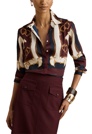 Lauren Ralph Classic Fit Equestrian-Print Twill Shirt Skjortor Dam Blå XS