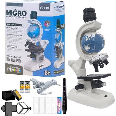 Barnemikroskop 1200x 400x 100x Eksperimentmikroskop LED-mikroskop Leke Vitenskapsmikroskop med telefonholder for barn nybegynnere