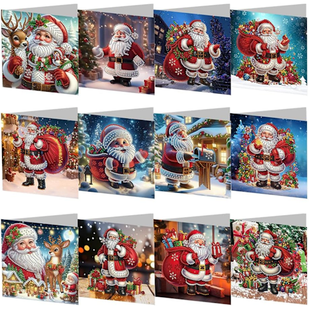 DIY Diamantmaleri Julekortsett, 12/8/6/4 Pakk, Håndlagde Høytidskort HK049