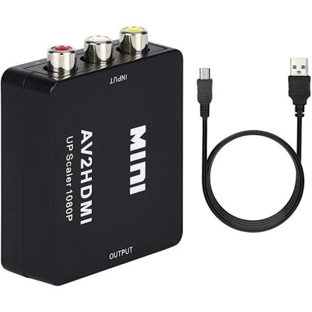 RCA till HDMI-omvandlare, Mini AV till HDMI-omvandlare 1080P Komposit AV CVBS Video Audio Adapter med USB-laddningskabel för TV/PC/PS3/STB/Xbox VHS/