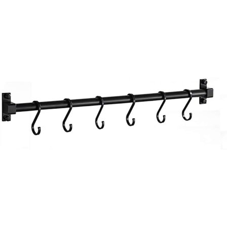 Svart Aluminium Kjøkkenredskapsholder, Veggmontert Kjøkkenhylle, Kjøkkenrekkverk Pannehenger Med S-Kroker For Å Henge Kjøkkenredskaper, 
