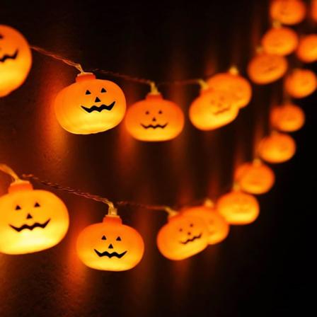 Halloween græskar lyskæde - 20 LED 9,8 fod 3D søde vandtætte orange Jack-O-Lantern batteridrevne lys, 2 tilstande faste/flimrende lys