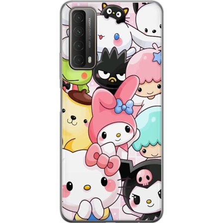 Kompatibelt Mobildeksel til Huawei P smart 2021 Tett mønster av søte figurer med store øyne i ulike farger og uttrykk med LABUBU-tekst