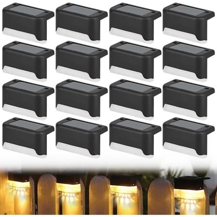 Set med 16 solcellslampor utomhus, LED-belysning, solcellsdrivna trapplampor, IP65 vattentät dekoration för balkong, staket, trappor, vägg