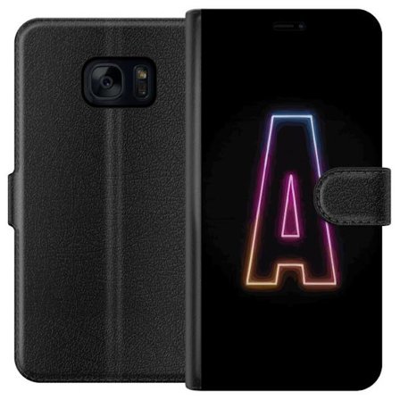Yhteensopiva Lompakkokotelo Samsung Samsung Galaxy S7 Minimalistinen neonkirjain A sateenkaarenvärisessä valossa mustaa taustaa vasten modernissa ty