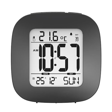 Kompakt väckarklocka med temperatur och datum, svart - Stor, lättläst display med bakgrundsbelysning - Lätt att ställa in och använda
