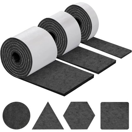 Selvklebende møbelglider, møbelstolsglider 3 ruller (100 * 10cm+100 * 5cm+100 * 2cm), stolputer 4mm tykk filt glide svart