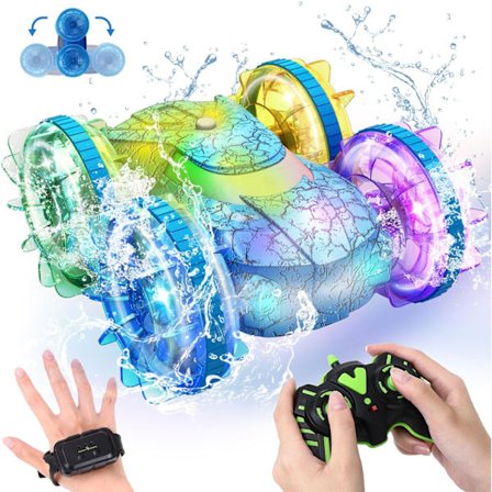 Amfibinen RC-auto, 2,4 GHz:n vedenpitävä stunt-auto eleohjauksella 6–12-vuotiaille lapsille