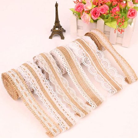 6x2M Jute Spetsband, Vintage Naturlig Jutesnöre, Naturlig He