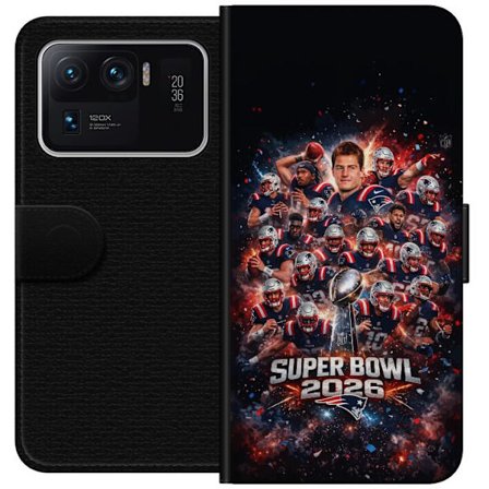 Yhteensopiva Lompakkokotelo Xiaomi Mi 11 Ultra Super Bowl 2026 juliste, jossa New England Patriots ja NFL-mestaruuspalkinto räjähtävän urheilullisessa