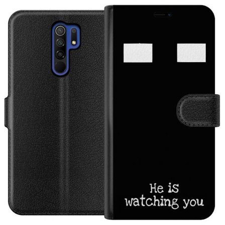 Yhteensopiva Lompakkokotelo Xiaomi Xiaomi Redmi 9 Hän katsoo sinua tumma minimalistinen kauhuilmeys, jossa hehkuvat silmät ja psykologinen kauhun tu