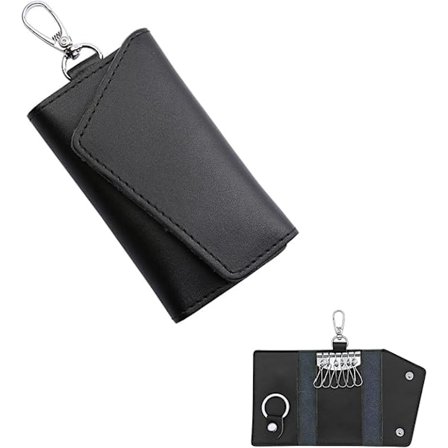 Nøkkelveske i skinn, nøkkelholder i skinn for menn og kvinner, bærbar nøkkelpose med metallkrok og nøkkelring, utsøkt nøkkelveske for nøkkel, 