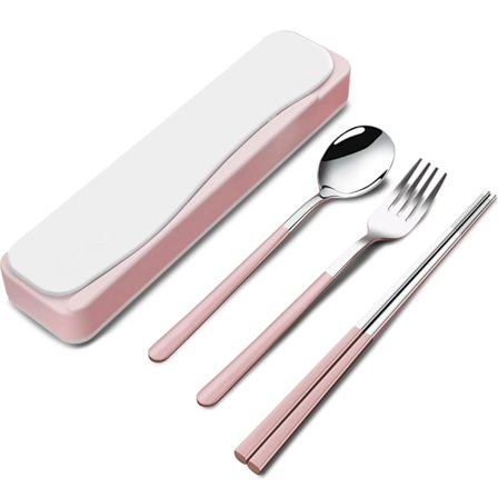 Ruostumattomasta teräksestä valmistettu matkailuvälinesetti (neliosainen setti) - Uudelleenkäytettävä astiastosetti, sisältää haarukat, lusikat ja 