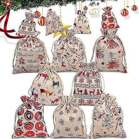 Gaveposer 16-pakning Julegaveposer i jute med snor