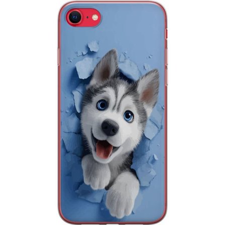 Kompatibel Mobilcover til Apple iPhone 7 Sød og realistisk hvalpehusky der bryder igennem væggen i et charmerende dyremotiv, perfekt til børn og hunde