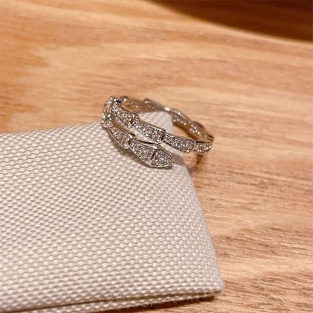 Lätt Lyx Kristall Ormformad Ring Glänsande Kubisk Zirkon Öppning Silver Silver