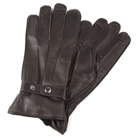 Strapped Dark Brown Touchscreen Compatible Sheep Leather Gloves for Men - Winter Gloves
