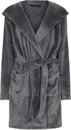 Decoy Kort Badrock Med Huva | 100% Polyester Grå Morgonrockar Dam XXL