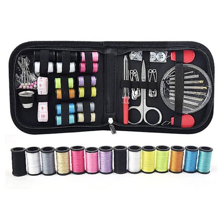 Matkasetsauma, yli 70 kpl DIY-premium-ompelutarvikkeita, miniompeletta