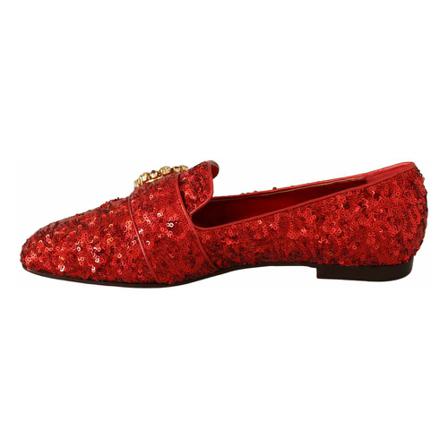 Dolce & Gabbana, Sequin Crystal Flat Women Loafers Shoes Rood, Dames, Maat:38 EU