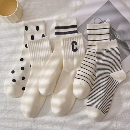 Herre- og damestrømper, varme sokker i tykk bomull, pustende, halvsokker, stripete, moteriktige, høst og vinter, 5 par