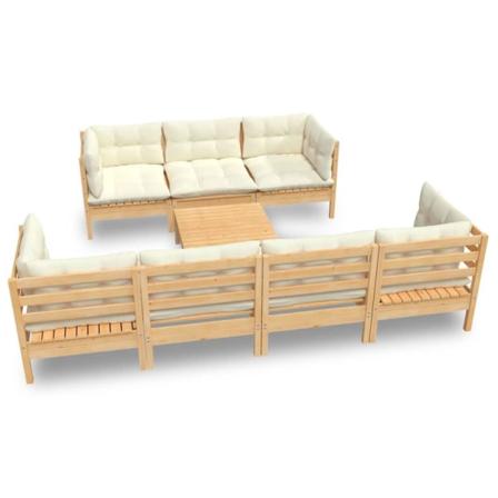 Vidaxl Loungegrupp Med Gräddvita Dynor 8 Delar Massiv Furu Creme