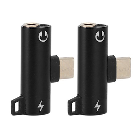 2 stk. USB C til 3,5 mm Audio Adapter 2 i 1 Type C 3,5 mm Lyt til Musik under Opladning Holdbar ABS USB C til Audio Jack Sort