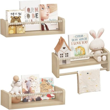 Rootz Vägghylla för barn - Flytande hyllor för barn - Montessori bokhylla - Furu - 40/50/60 cm x 15 cm x 14 cm - Solid byggnad