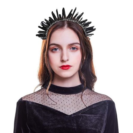 Raaka kvartsikristallikruunuhiuspanta - Käsintehty tiara luonnonkivinen hiuspanta naisille häihin ja juhliin musta